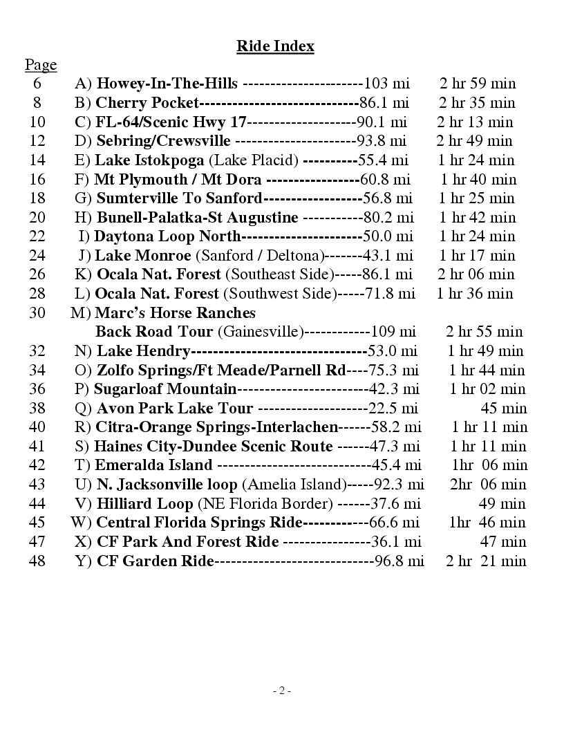 Scenic Rides In Central & Northeast Florida (Incl. Ocala National Forest) (Expanded Edition) Book - 25 Rides Index