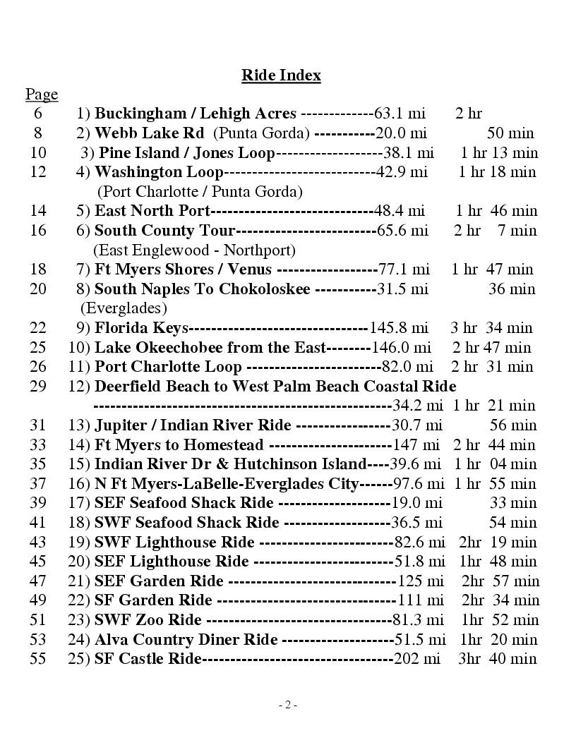 Scenic Rides In South Florida (Expanded Edition) Book - 25 Rides Index