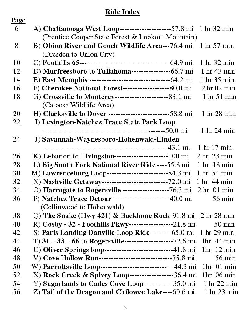 Tennessee Map Scenic Routes Index