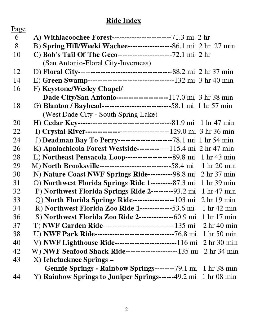 Scenic Rides In Northwest Florida (Expanded Edition) Book - 25 Rides Index